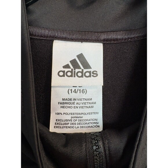 Adidas Track Jacket Boys Youth Size Large 14/16 Black White 3 Stripe Zip Up - Picture 5 of 8
